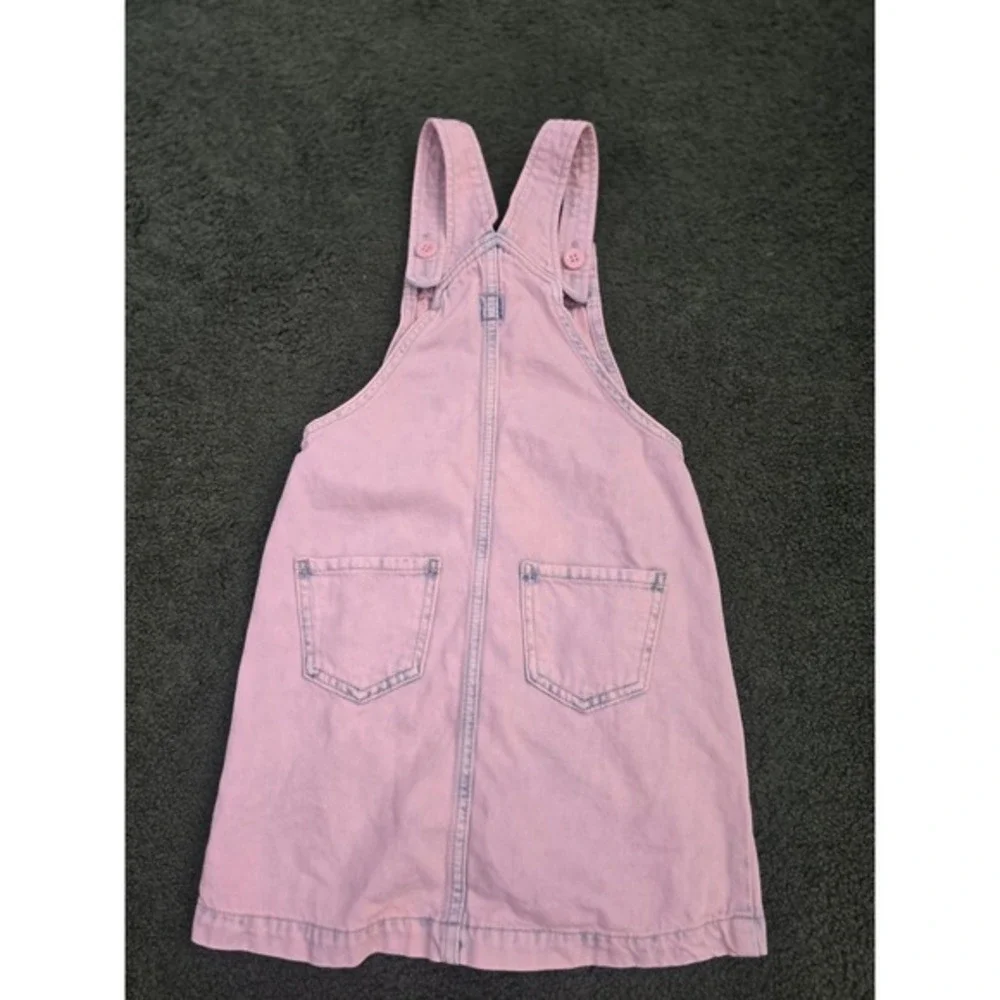 Gap Kids‎ Pink Acid Wash Denim Pinafore Dress Button Front Jumper Size S 6-7